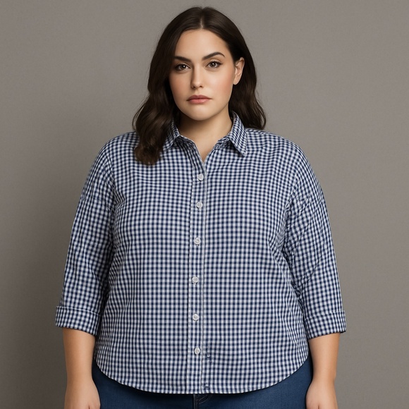 LL Bean Shirt Womens 2X Navy Blue Wrinkle Free Classic Oxford Button Up Collared - Picture 1 of 10